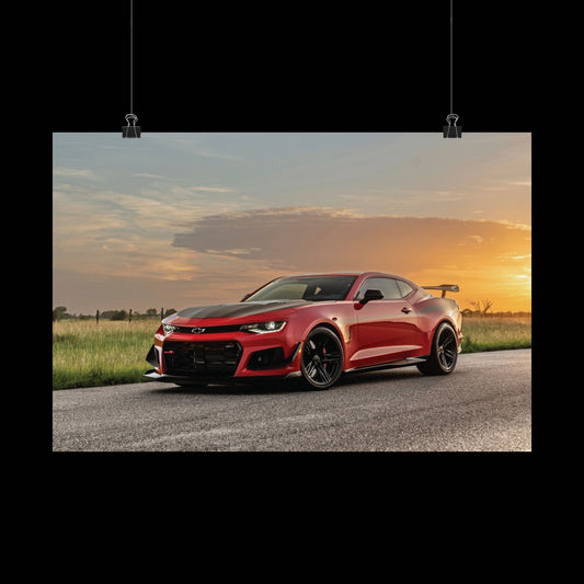 Red chevy camaro zl1 1le muscle car Matte Poster — Horizontal Automotive Wall Art