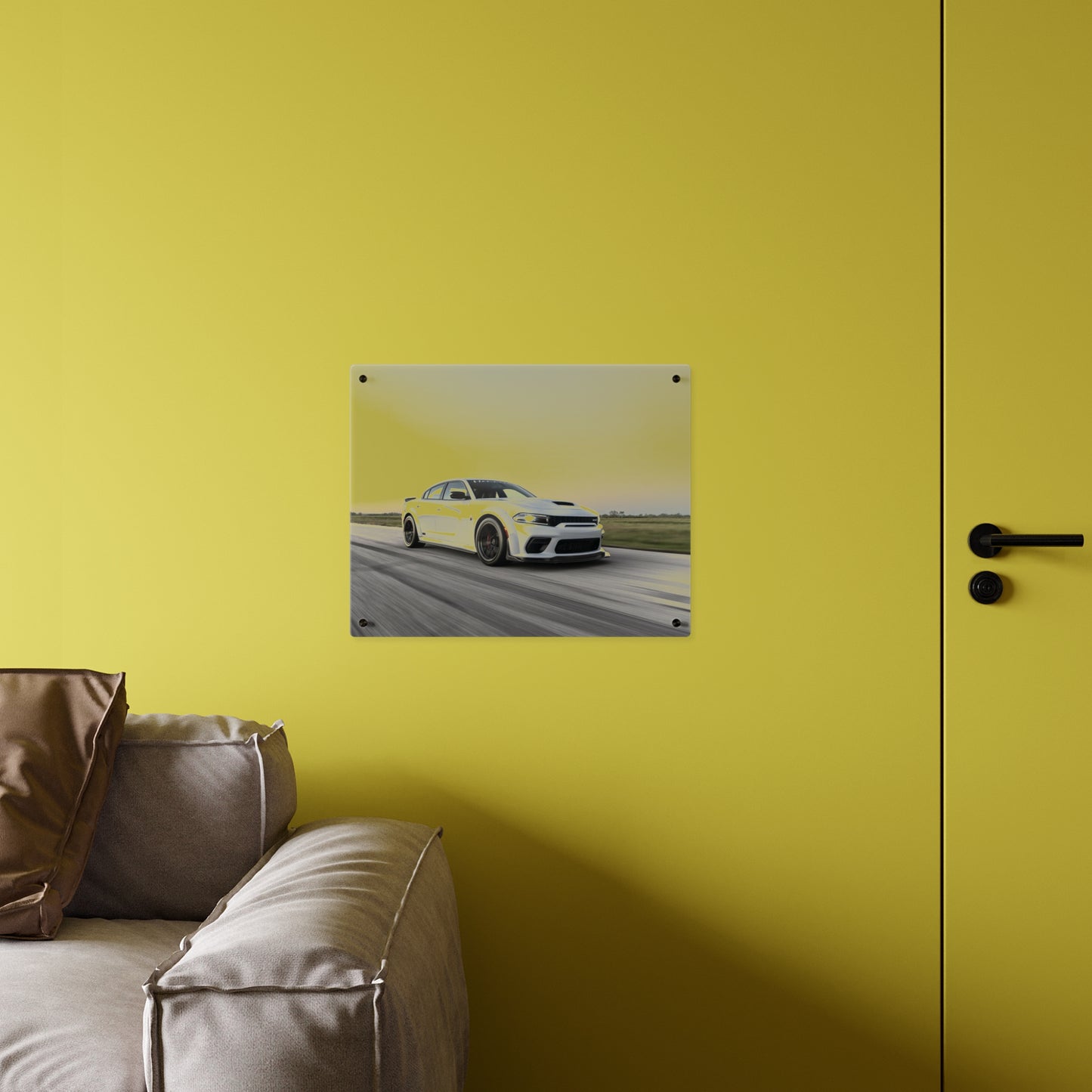 Acrylic Wall Art Panel — White Hellcat charger widebody