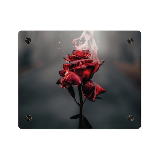Acrylic Wall Art — Flaming Red Rose Floating Panel perfect Valentines day gift