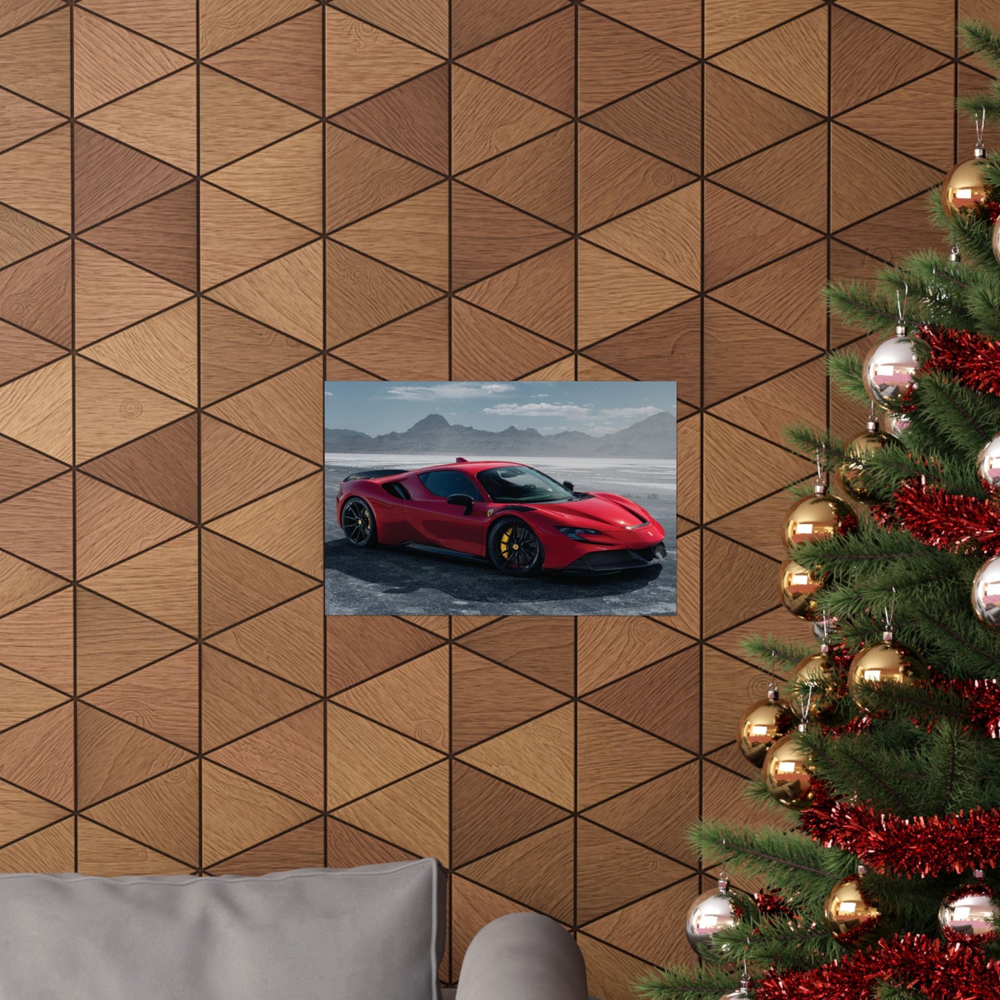 Red Ferrari SF90 Matte Poster — Horizontal Automotive Wall Art