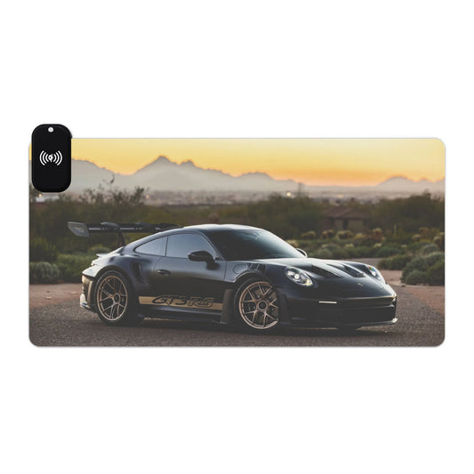 LED Wireless Charging Gaming Mouse Pad- Porsche 911 GT3 RS Themed desk mat — Sports Car Sunset Design