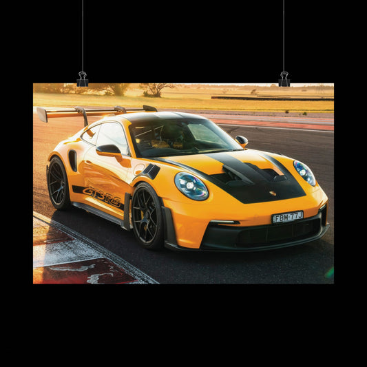 Porsche 911 GT3 RS Sports Car Poster — Yellow Porsche GT3 Track Poster (Matte Horizontal)
