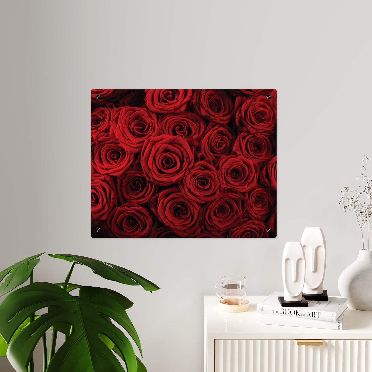 Acrylic Wall Art - Red Rose Close-Up Panel, Romantic Floral Decor for Valentine’s Day & Home Accent