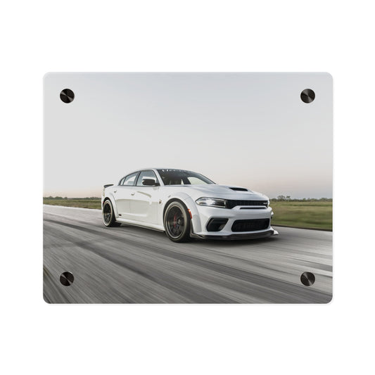 Acrylic Wall Art Panel — White Hellcat charger widebody