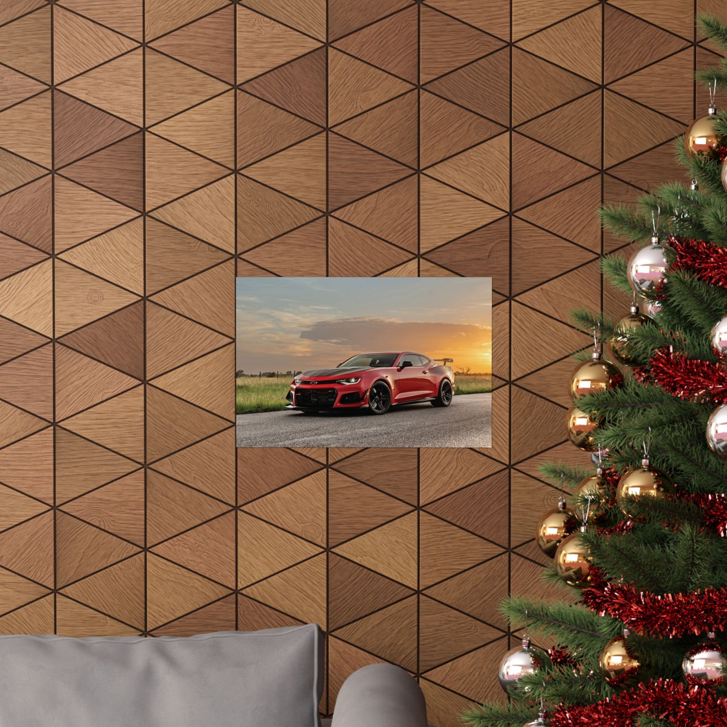 Red chevy camaro zl1 1le muscle car Matte Poster — Horizontal Automotive Wall Art