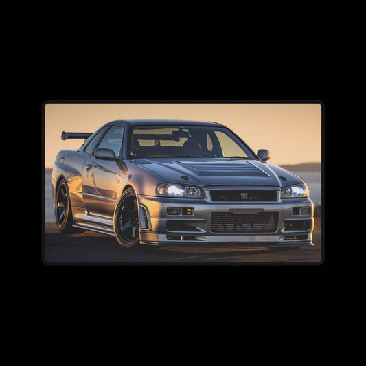R34 Skyline Inspired Desk Mat — Sports Car Mouse Pad for Gamers & Auto Enthusiasts