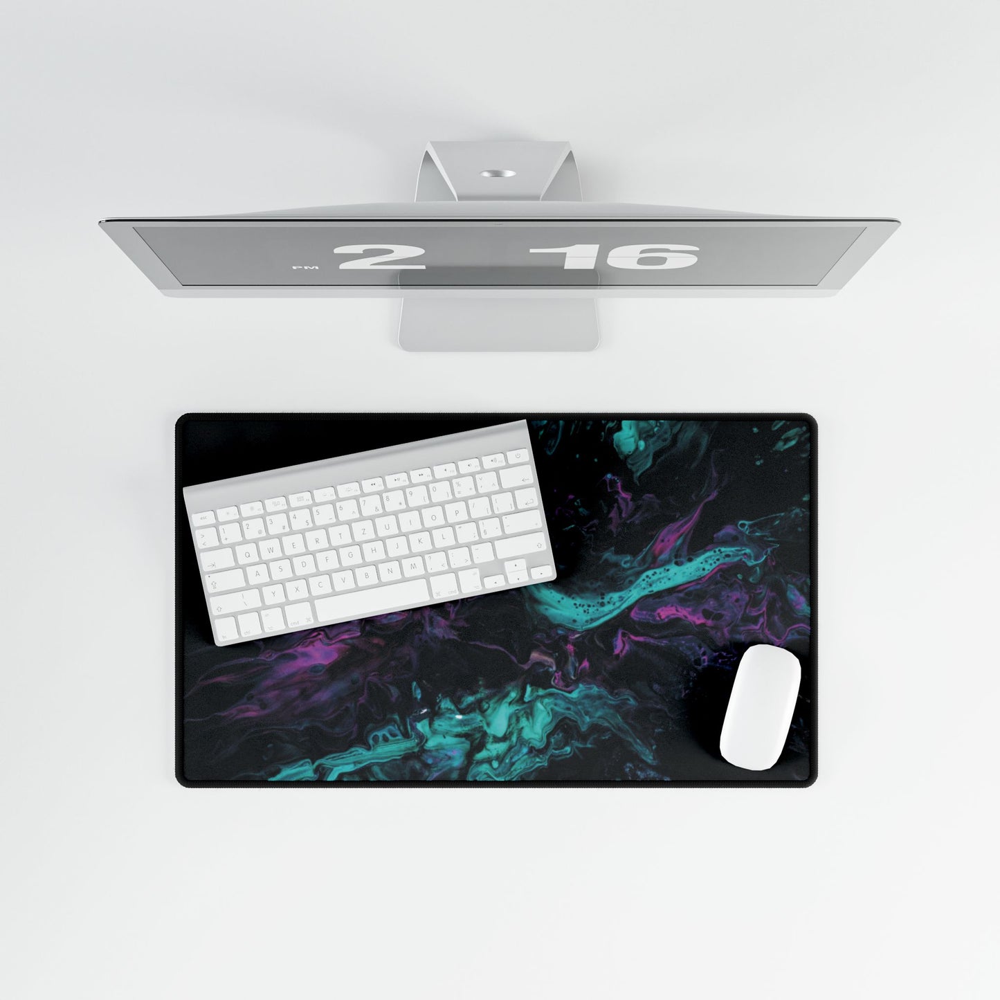 Neon Galaxy Desk Mat — Abstract Teal & Purple Gaming Mouse Pad
