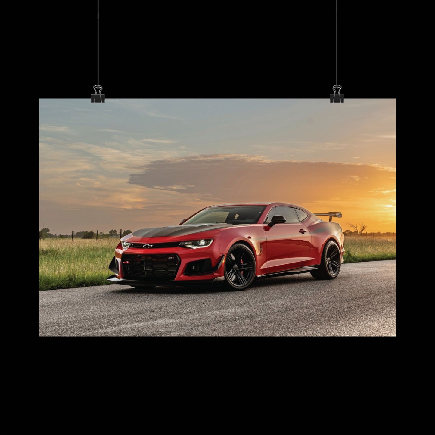 Red chevy camaro zl1 1le muscle car Matte Poster — Horizontal Automotive Wall Art