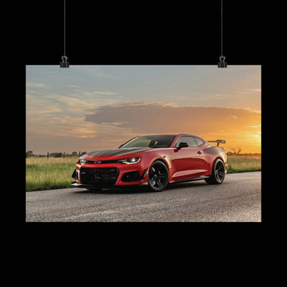 Red chevy camaro zl1 1le muscle car Matte Poster — Horizontal Automotive Wall Art