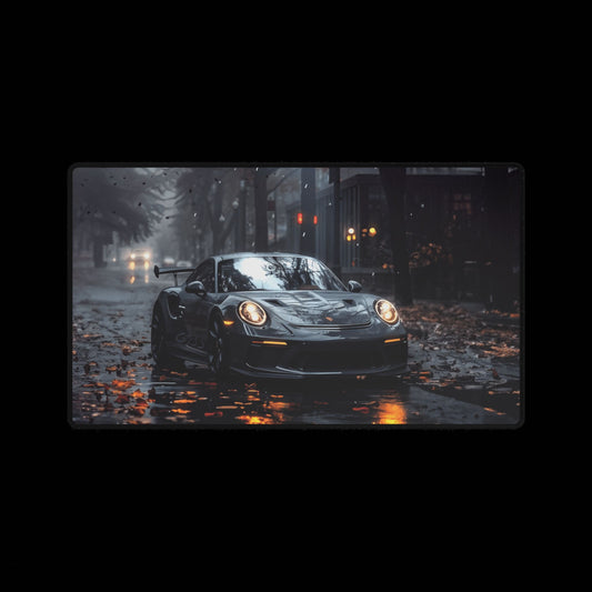Sports Car Rainy Night Desk Mat "Porche 9ll gt3" Inspired Automotive Mouse Pad