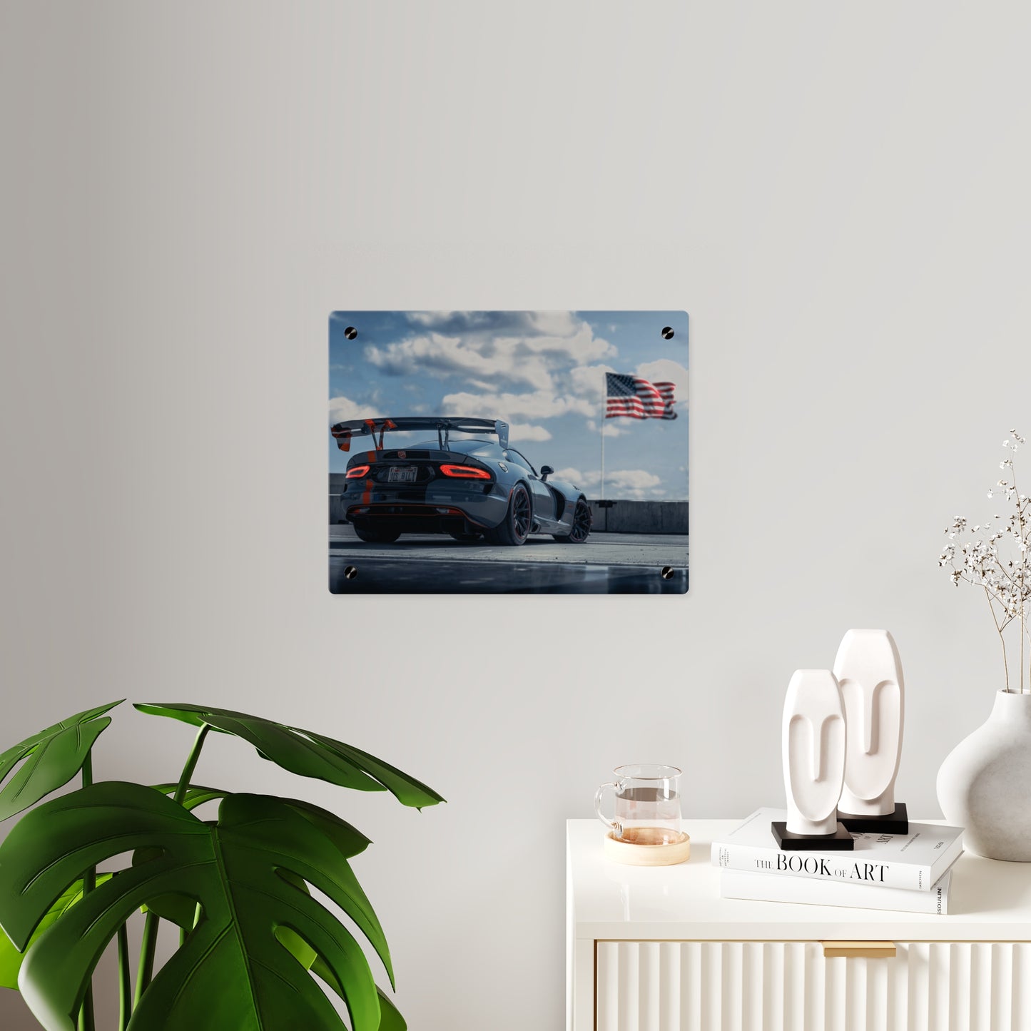 Dodge Viper ACR Acrylic Wall Art — Sports Car with American Flag backround
