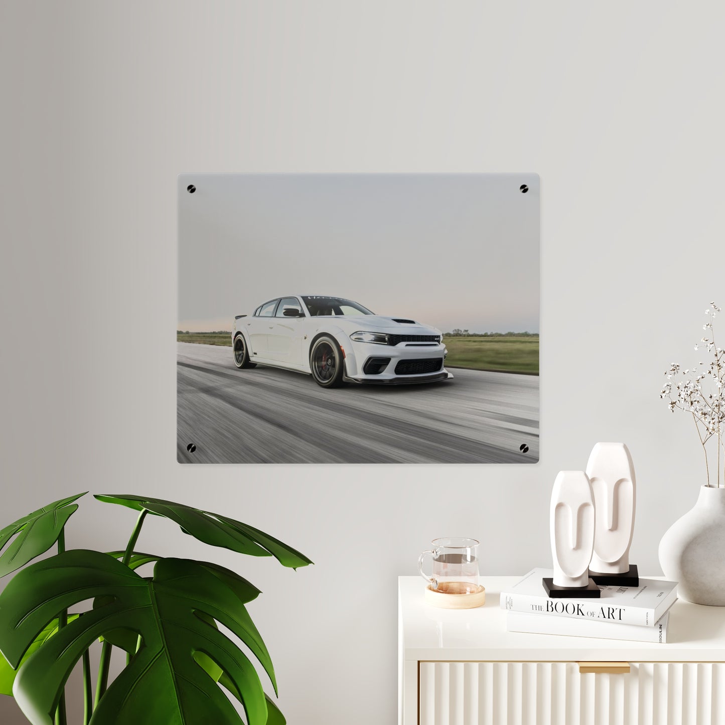 Acrylic Wall Art Panel — White Hellcat charger widebody