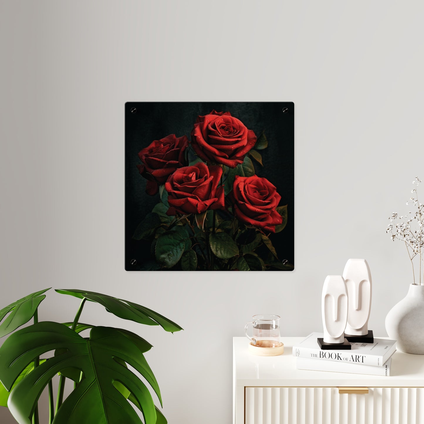 Red Rose Acrylic Wall Art Panel – Romantic Floral Decor for Home, Bedroom & Valentine’s Day