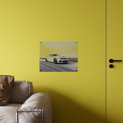 Acrylic Wall Art Panel — White Hellcat charger widebody