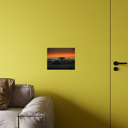 Acrylic Wall Art Panel — Black Porsche 911 gt3 rs high performance sports Car Sunset Photograph
