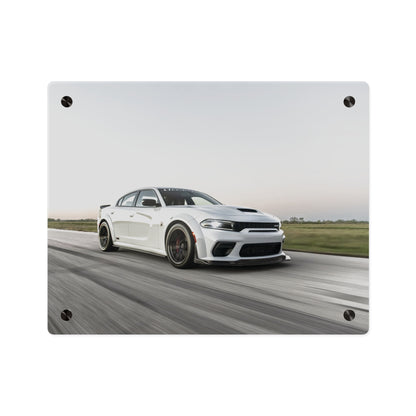 Acrylic Wall Art Panel — White Hellcat charger widebody