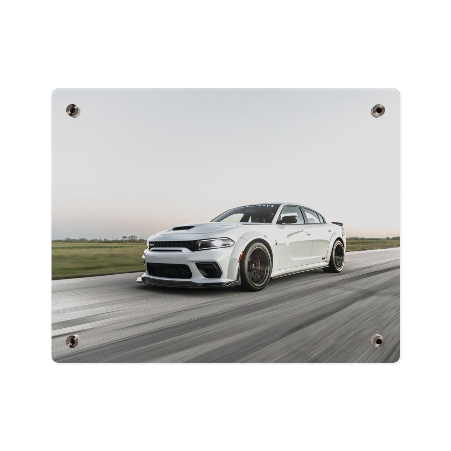 Acrylic Wall Art Panel — White Hellcat charger widebody