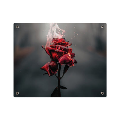 Acrylic Wall Art — Flaming Red Rose Floating Panel perfect Valentines day gift