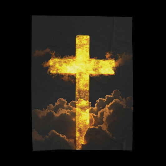 Golden Flaming Cross Velveteen Plush Blanket — Inspirational Christian Throw
