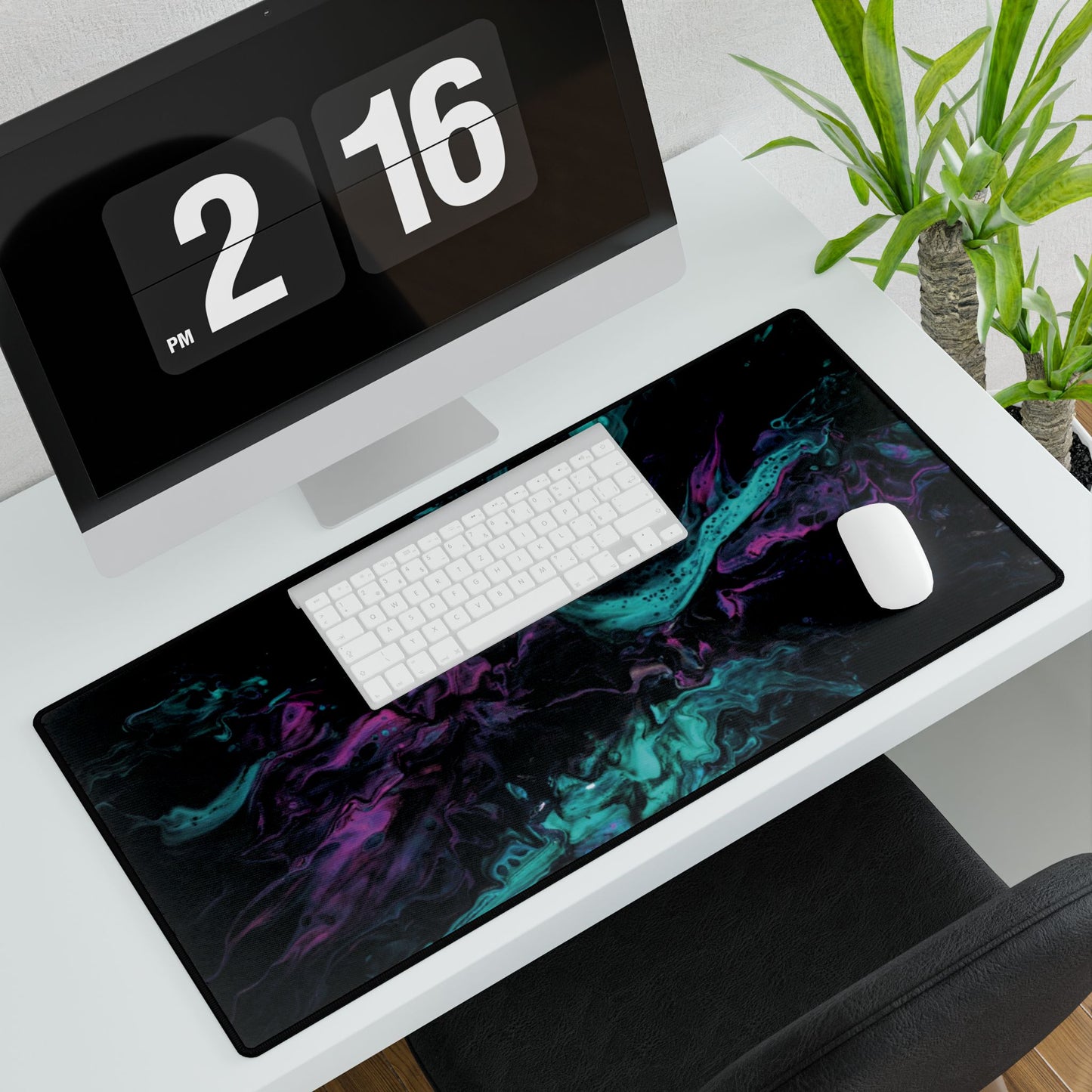 Neon Galaxy Desk Mat — Abstract Teal & Purple Gaming Mouse Pad