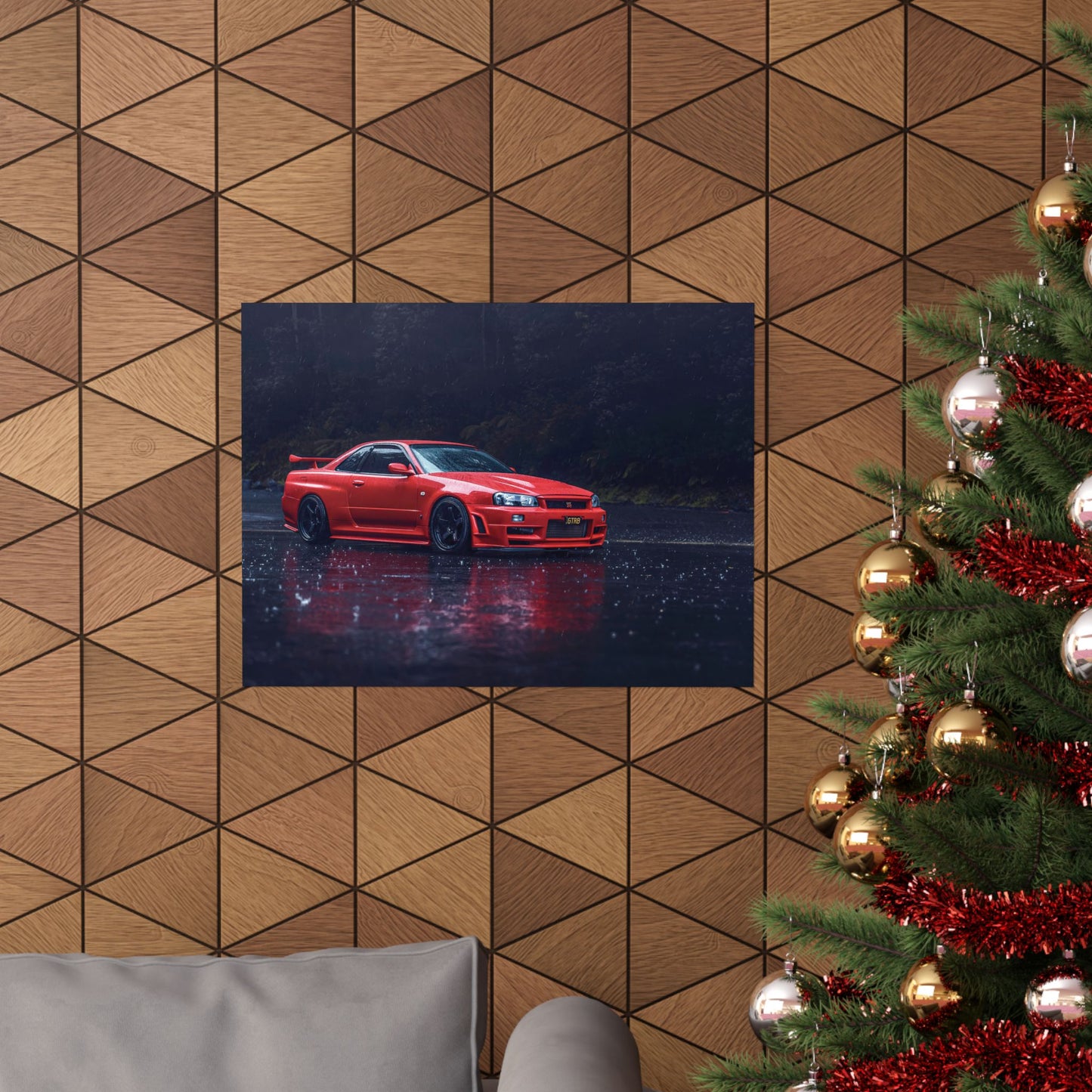 Red Nissan Skyline R34 Poster – Matte Horizontal Car Wall Art