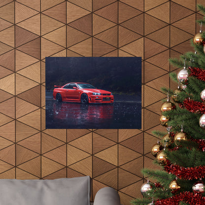 Red Nissan Skyline R34 Poster – Matte Horizontal Car Wall Art