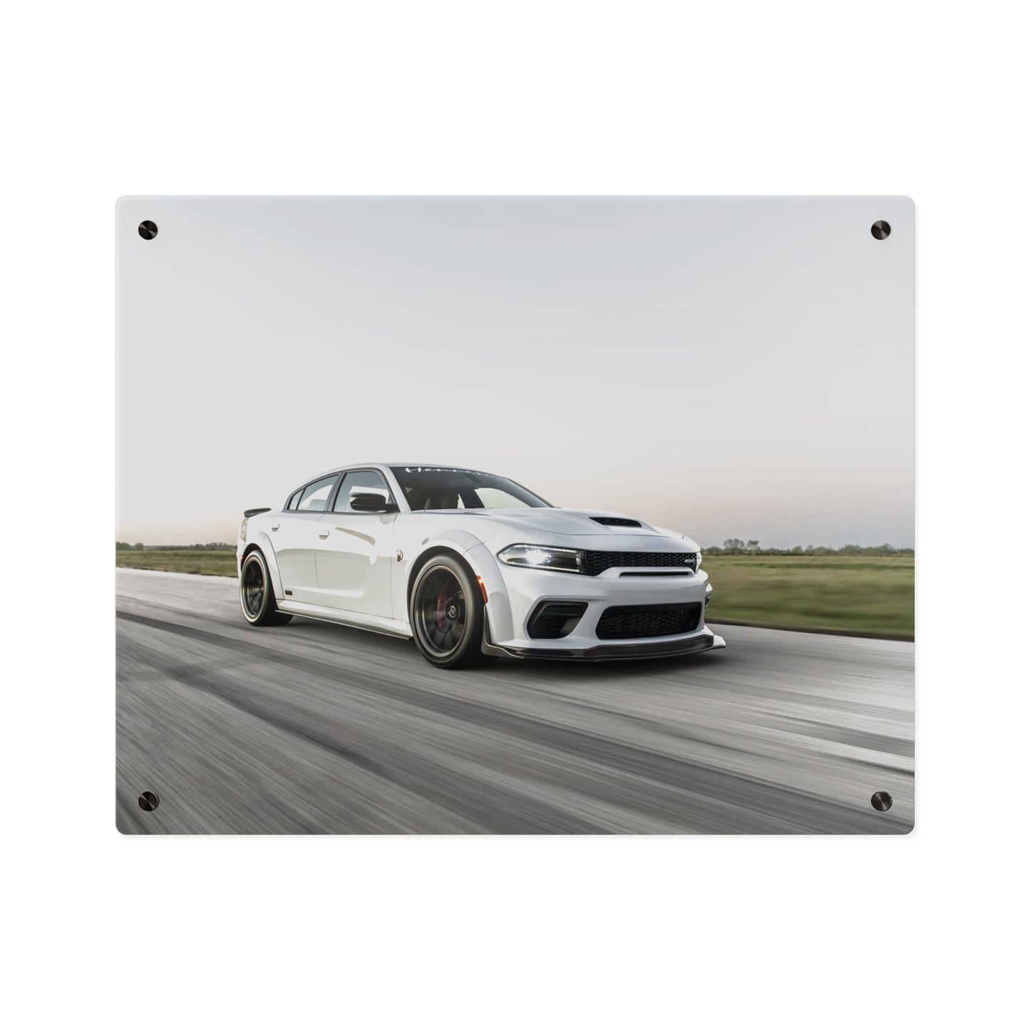 Acrylic Wall Art Panel — White Hellcat charger widebody