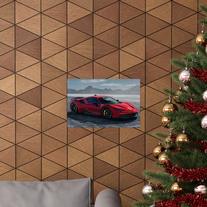 Red Ferrari SF90 Matte Poster — Horizontal Automotive Wall Art