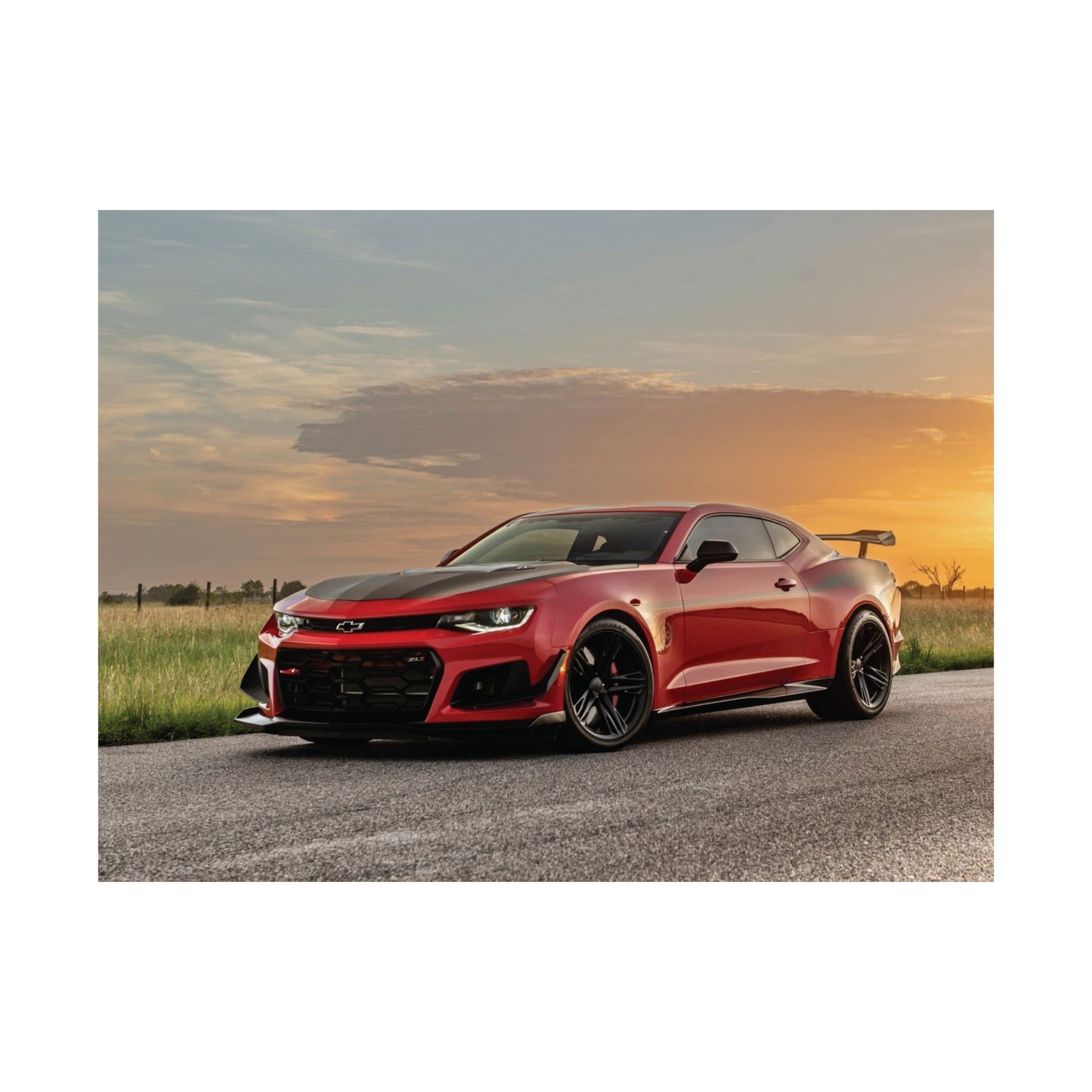 Red chevy camaro zl1 1le muscle car Matte Poster — Horizontal Automotive Wall Art