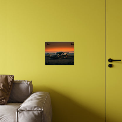 Acrylic Wall Art Panel — Black Porsche 911 gt3 rs high performance sports Car Sunset Photograph