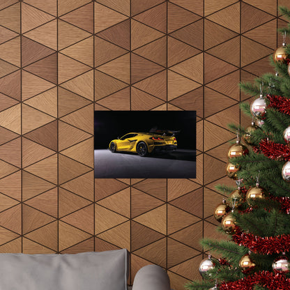 2025 Corvette C8 zr1 Matte Poster — Yellow Supercar Rear View Horizontal Print