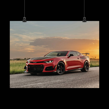 Red chevy camaro zl1 1le muscle car Matte Poster — Horizontal Automotive Wall Art