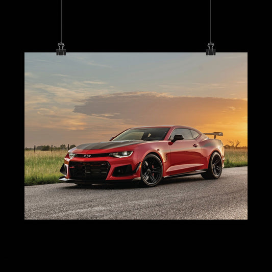 Red chevy camaro zl1 1le muscle car Matte Poster — Horizontal Automotive Wall Art