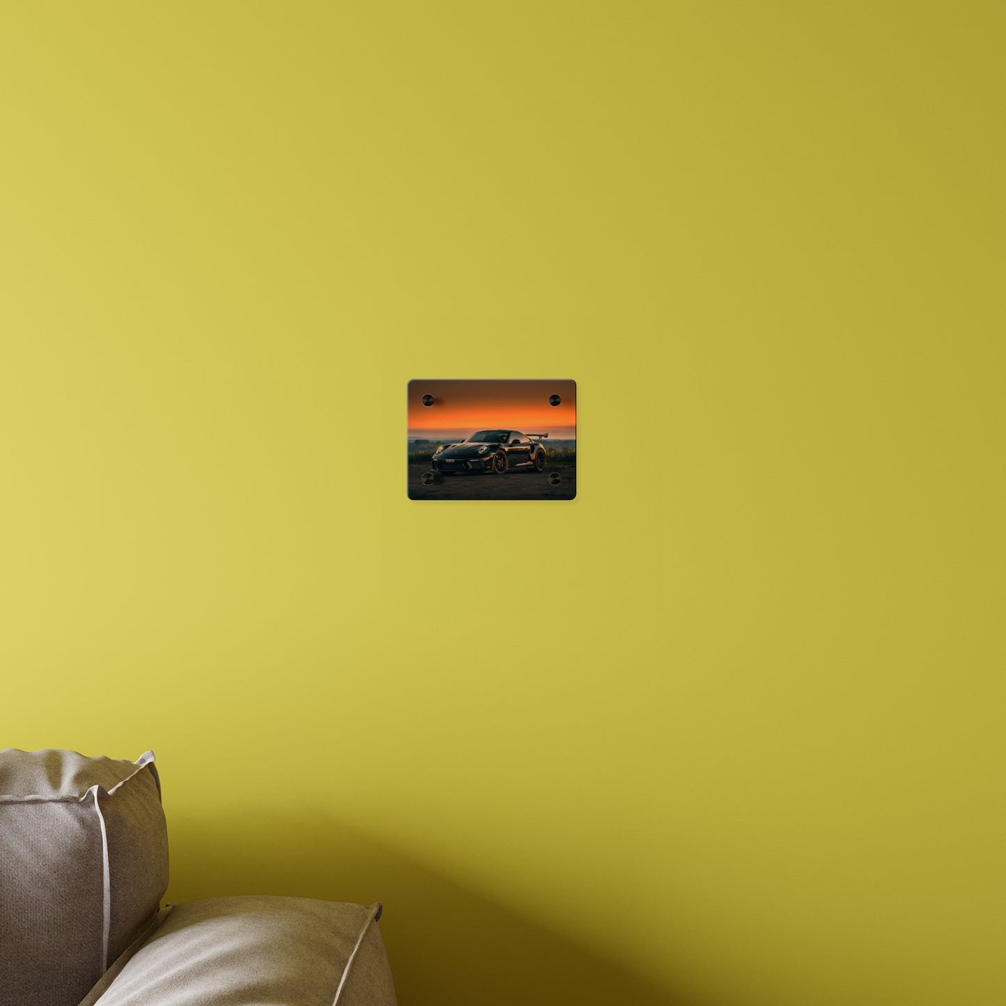 Acrylic Wall Art Panel — Black Porsche 911 gt3 rs high performance sports Car Sunset Photograph