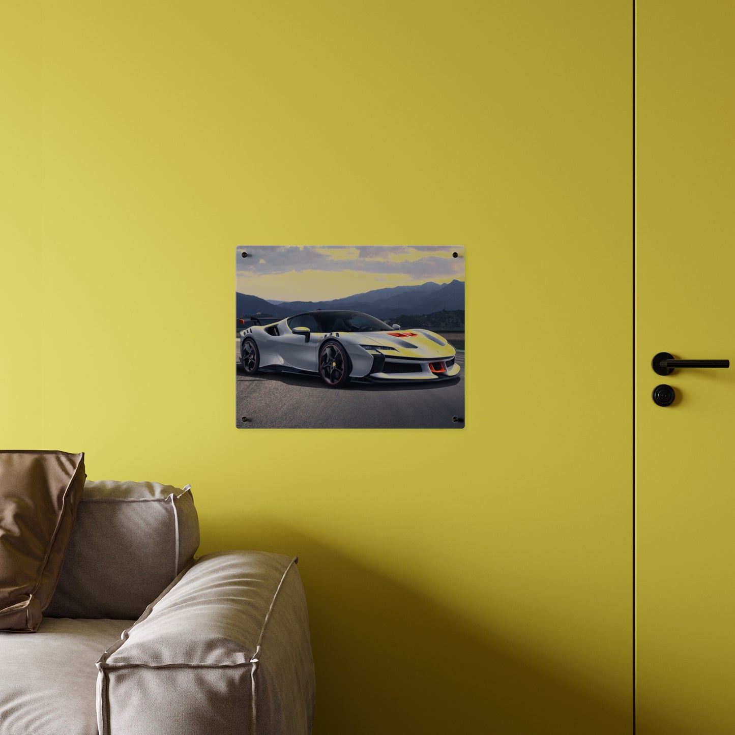 Ferrari sf90 Acrylic Wall Art Panel – High-Gloss Supercar Print for Garage, Man Cave, or Office