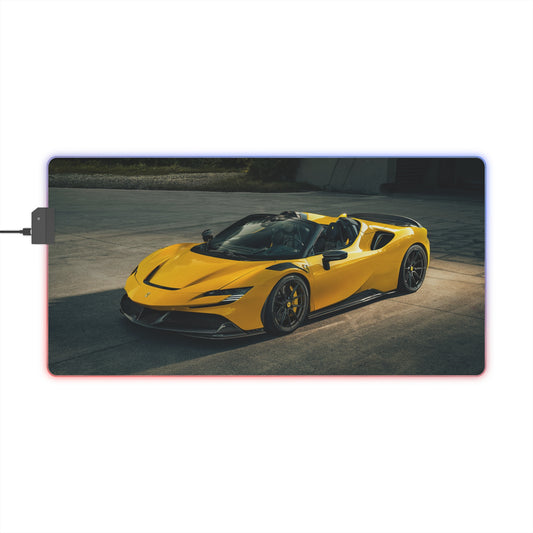 Yellow Super Car LED Gaming Mouse Pad "Ferrari sf90" — RGB Extended Desk Mat for car enthusiests