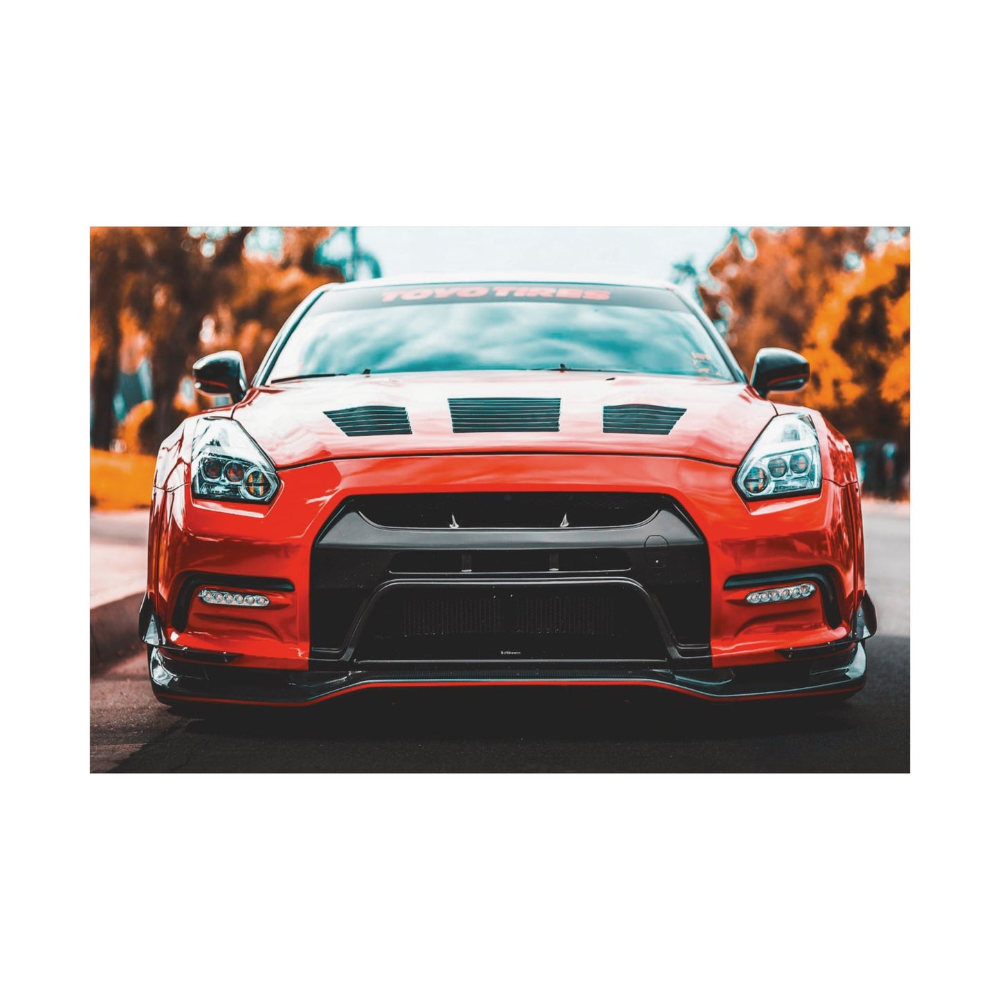 Red R35 skyline gtr sports car Matte Horizontal Poster — Automotive Wall Art for Car Enthusiasts