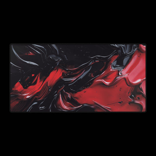 Red & Black Abstract Swirl Desk Mat – Large Gaming Mousepad