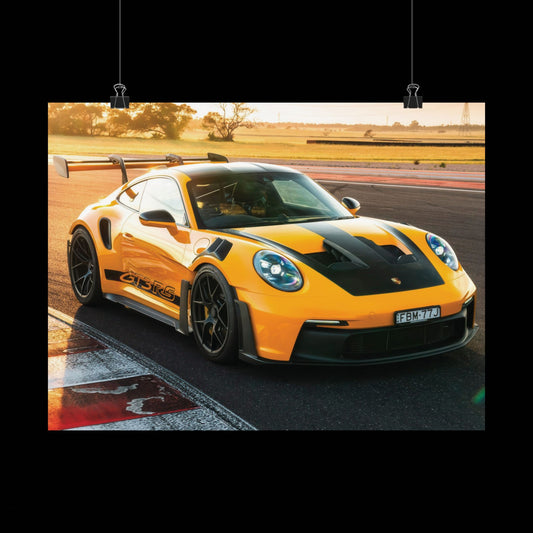 Porsche 911 GT3 RS Sports Car Poster — Yellow Porsche GT3 Track Poster (Matte Horizontal)