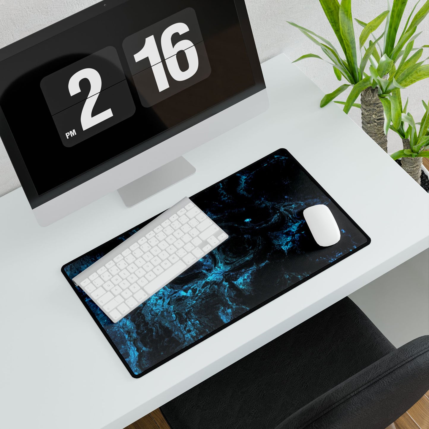 Black and Blue liquid desk mat