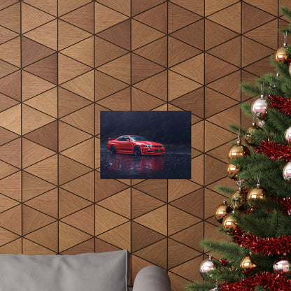 Red Nissan Skyline R34 Poster – Matte Horizontal Car Wall Art