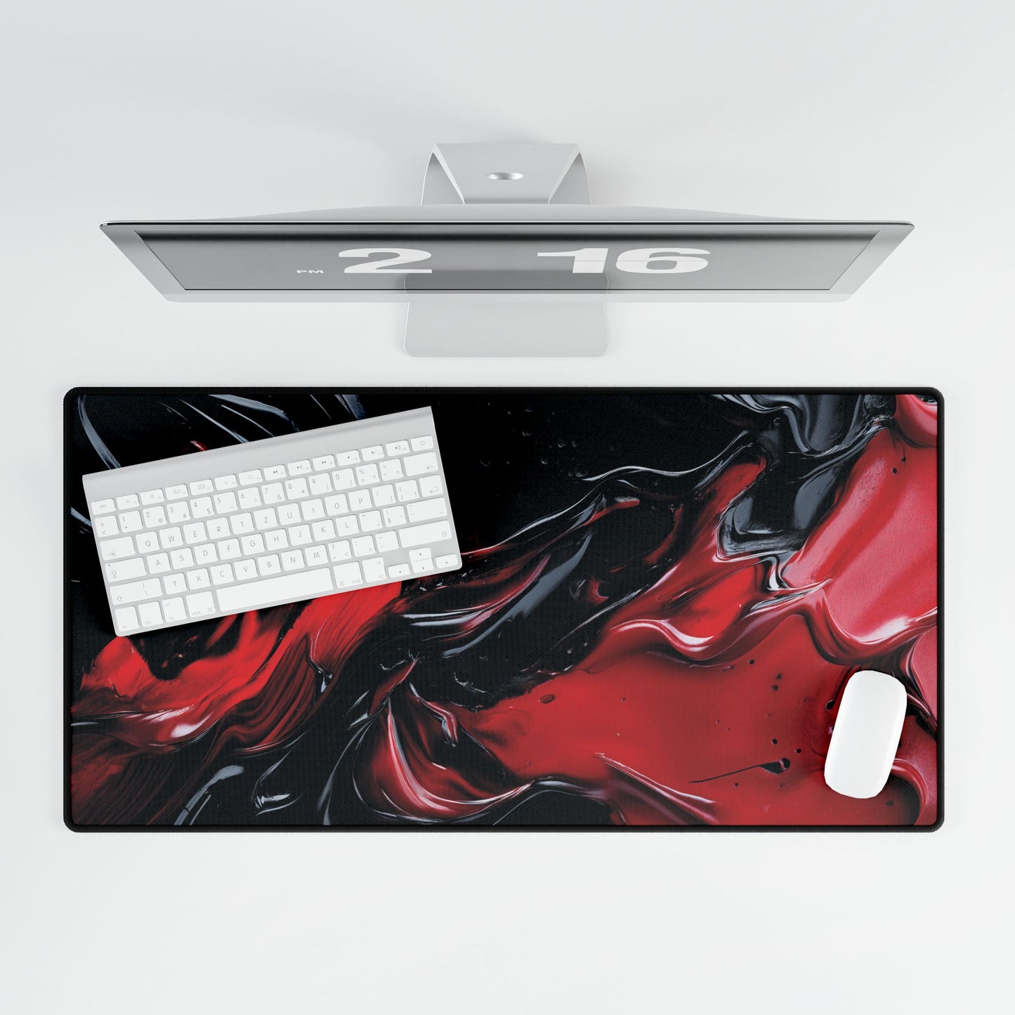 Red & Black Abstract Swirl Desk Mat – Large Gaming Mousepad