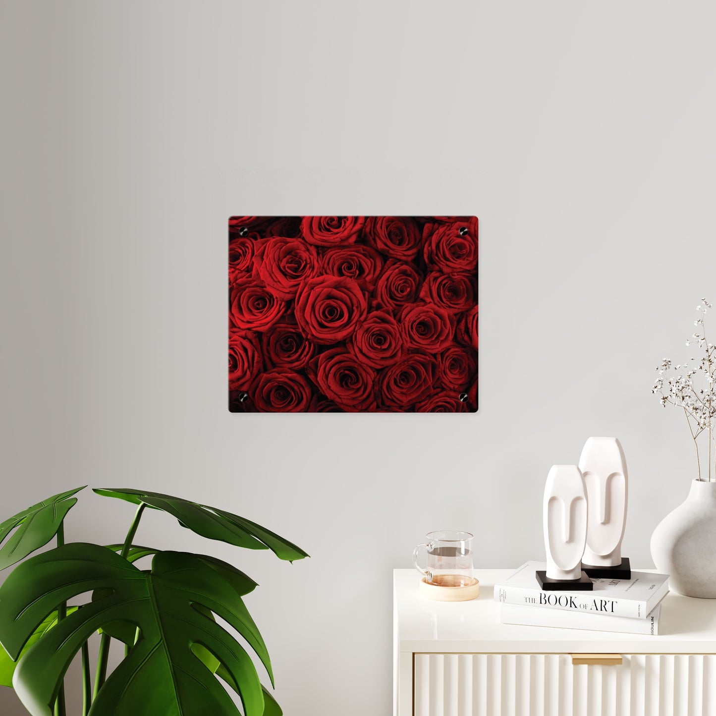 Acrylic Wall Art - Red Rose Close-Up Panel, Romantic Floral Decor for Valentine’s Day & Home Accent