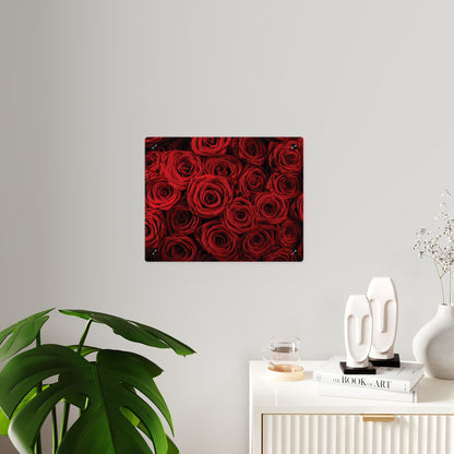 Acrylic Wall Art - Red Rose Close-Up Panel, Romantic Floral Decor for Valentine’s Day & Home Accent