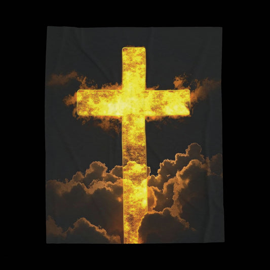 Golden Flaming Cross Velveteen Plush Blanket — Inspirational Christian Throw