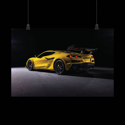 2025 Corvette C8 zr1 Matte Poster — Yellow Supercar Rear View Horizontal Print