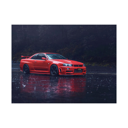 Red Nissan Skyline R34 Poster – Matte Horizontal Car Wall Art