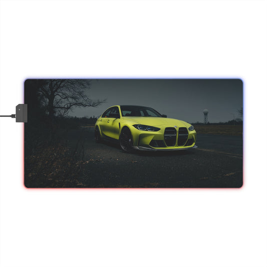LED Gaming Mouse Pad — Neon Yellow BMW M3 comp