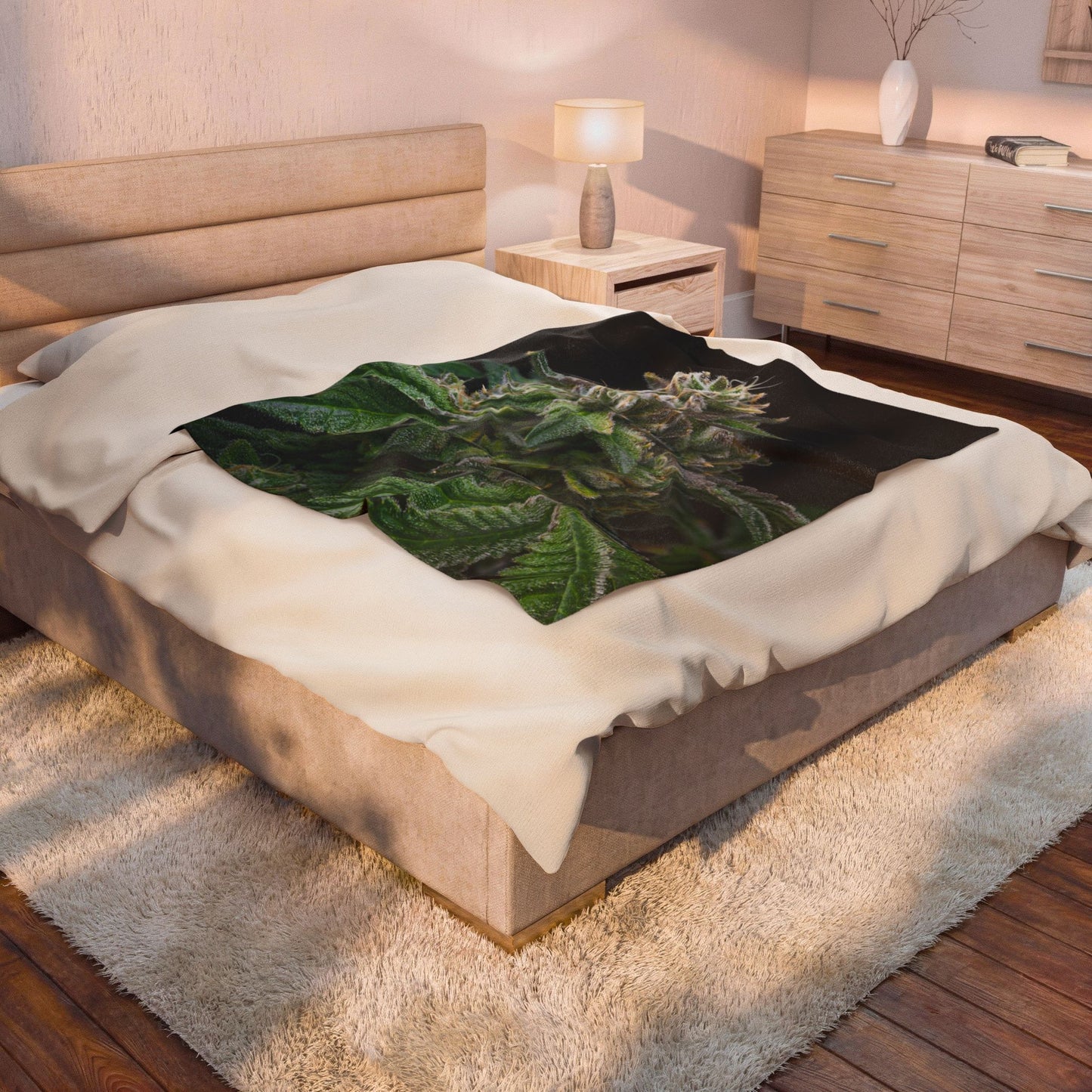 Cannabis Plant Velveteen Plush Blanket – Cozy Botanical Throw for Plant Enthusiasts and stoners