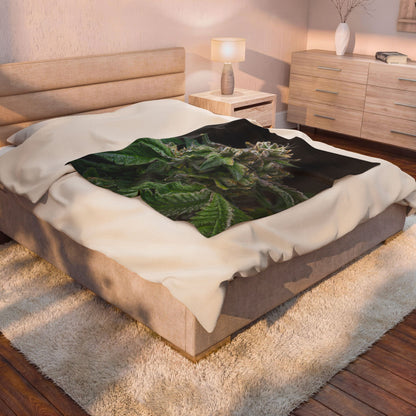 Cannabis Plant Velveteen Plush Blanket – Cozy Botanical Throw for Plant Enthusiasts and stoners